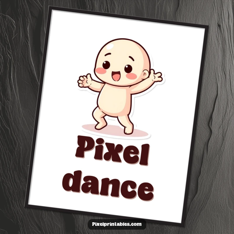 Funny pixel dancer digital art print of a playful character with chunky limbs performing a pixelated dance, ready for download.