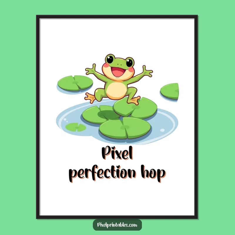Funny Pixel Frog Digital Print: Retro Leaping Character Wall Art, Unique Funny Gift