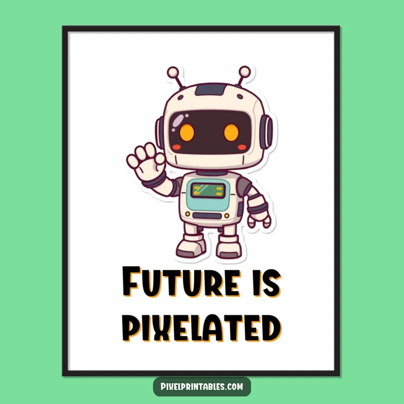 Funny Pixel Robot Digital Art: Instant Retro Bot Download, Perfect Gift