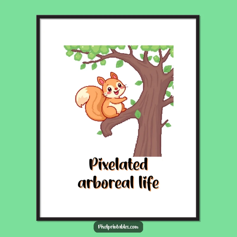 Funny Pixel Squirrel Digital Art: Instant Woodland Download, Perfect Gift