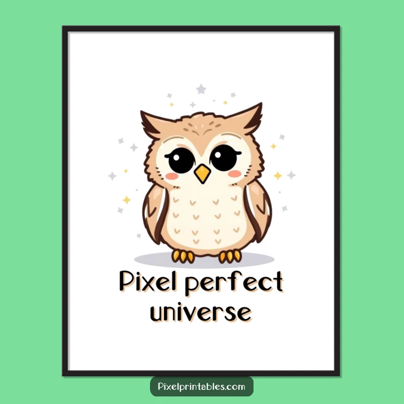 Funny Pixelated Owl Star Map Digital Art Print Instant Cosmic Decor for Geeky Spaces
