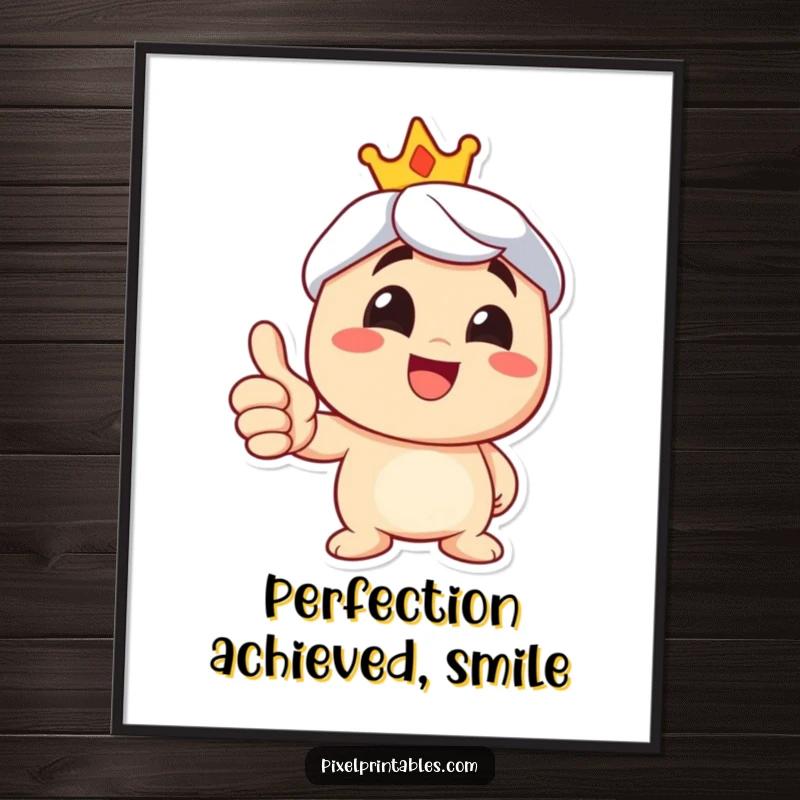 Funny thumbs up digital art print featuring a happy character with a wide grin, perfect for instant decoration.