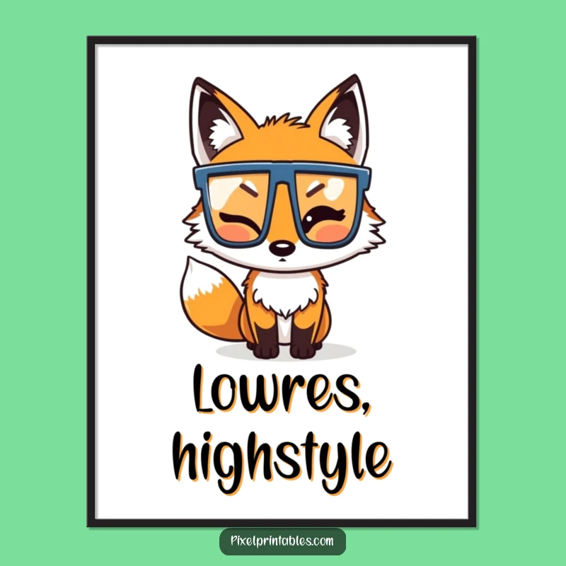 Funny Pixel Fox Digital Art: Vibrant Retro Gaming Decor Print