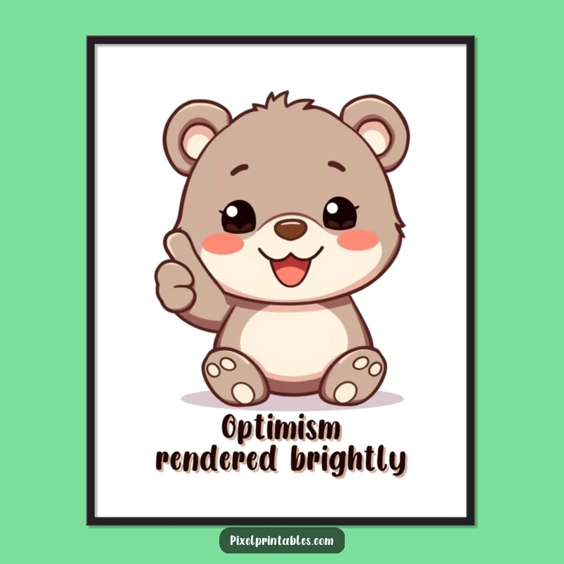 Funny Pixelated Bear Cub Thumbs Up Print, Instant Approval Funny Gift