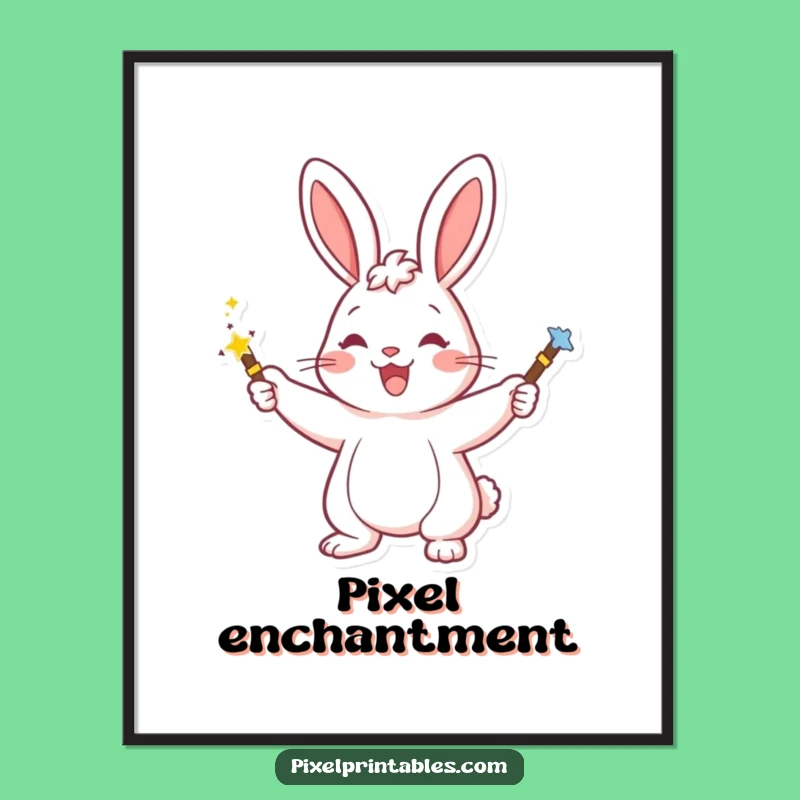 Funny Rabbit Magic Digital Art: Instant Whimsy for Walls, Charming Funny Gift