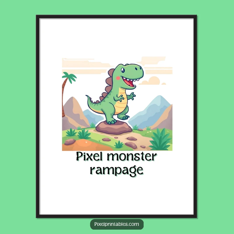 Funny Pixel Dino Stomp Digital Art - Exciting Retro Gaming Decor
