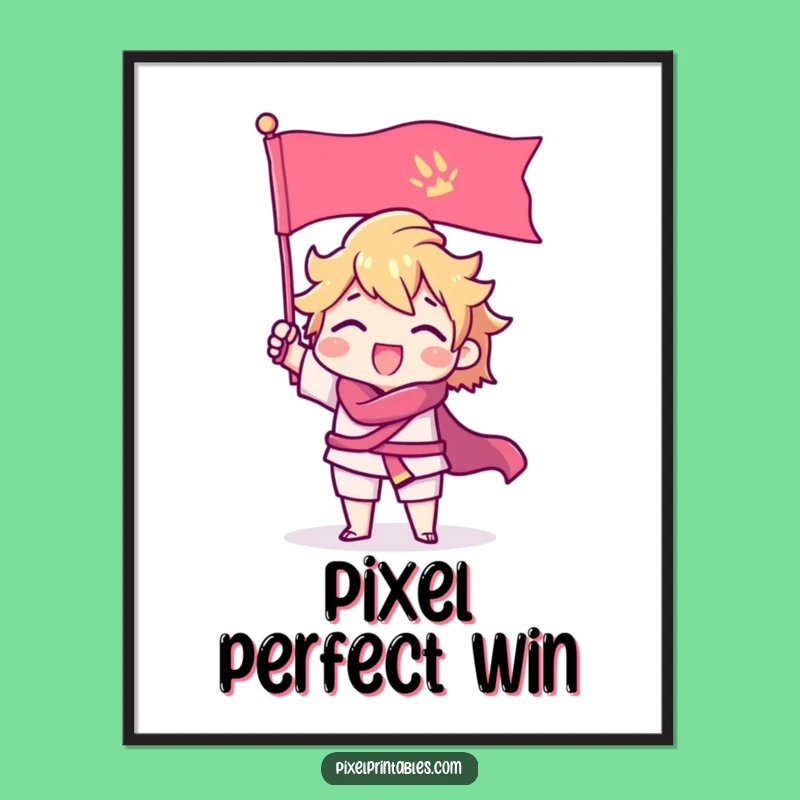 Funny Pixel Triumph Digital Art: Triumphant Gamer Character Print, Instant Gift