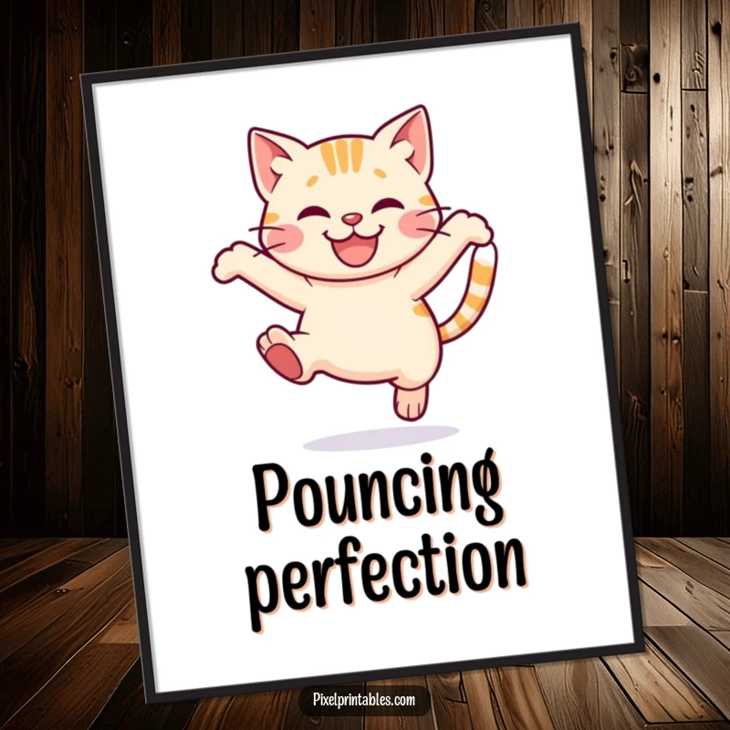Funny Pixel Cat Digital Art Print: Adorable pixelated cat leaping playfully, cute pixel art for instant decor.