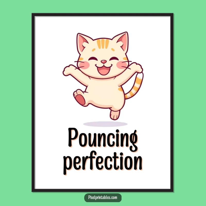 Funny Pixel Cat Digital Art: Playful Leap, Instant Cute Decor