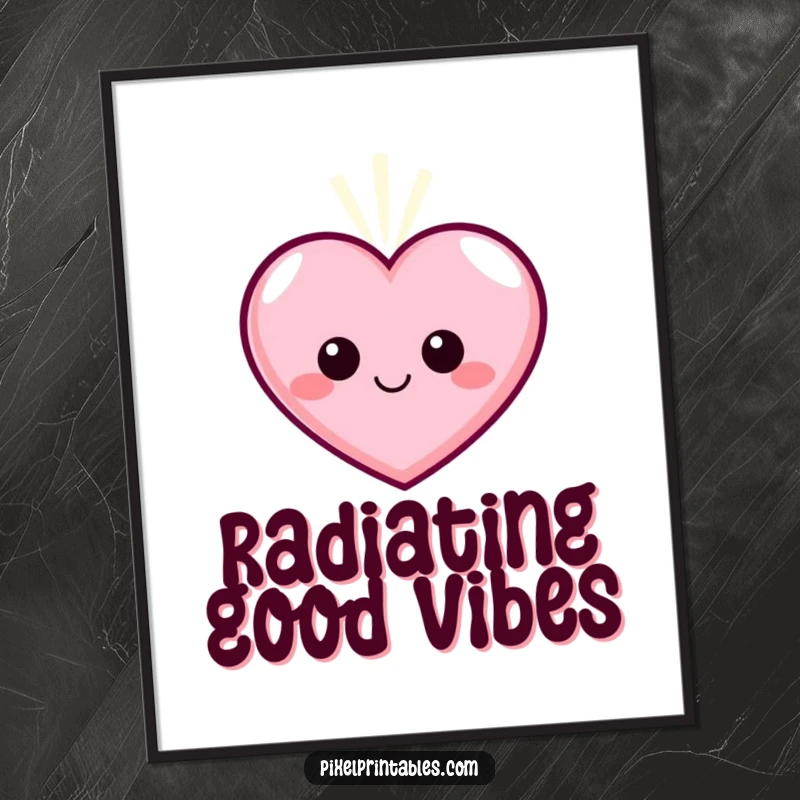 Funny Pixel Heart Digital Art Print, a smiling pixelated heart character pulsing with warm light, for instant decor.