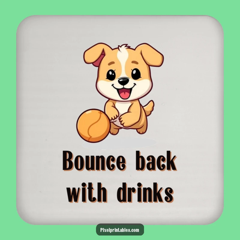 Funny Pixel Dog Ball Chase Coaster - Protect Surface with Playfulness