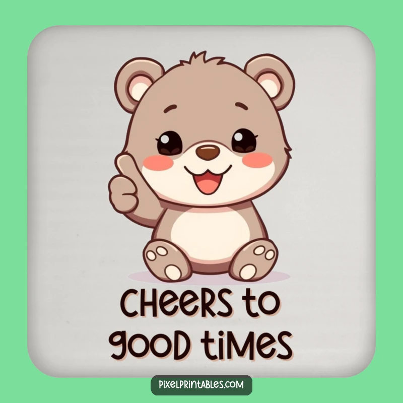 Funny Pixelated Bear Cub Thumbs Up Coaster, Protect Surfaces Funny Gift