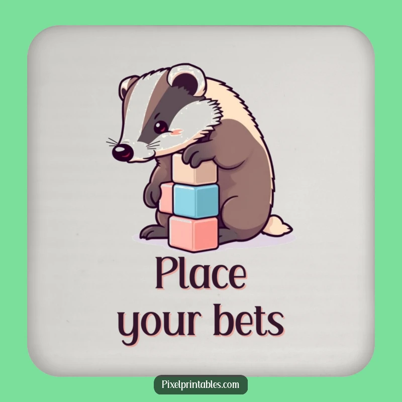 Funny Determined Badger Cube Coaster - Protect Surfaces Funny Gift