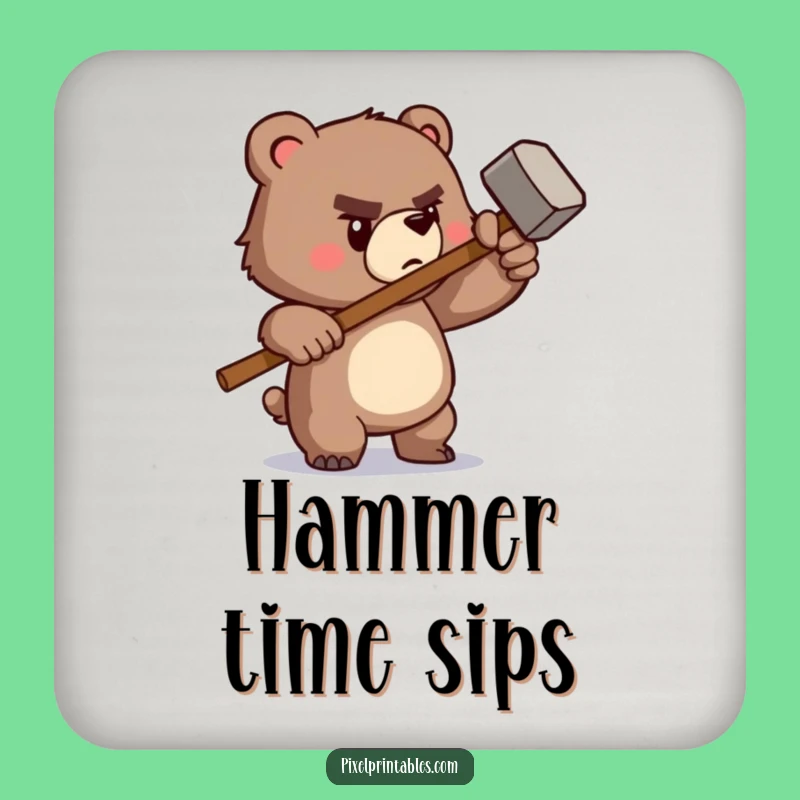 Funny Pixel Bear Hammer Coaster: Retro DIY Surface Protection, Great Funny Gift