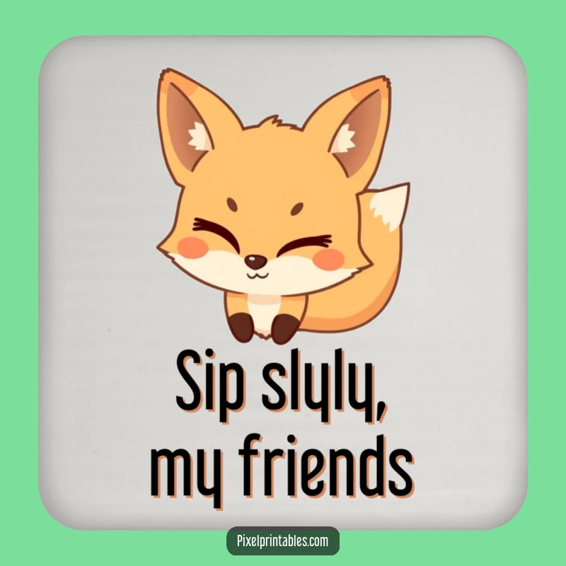 Funny Pixel Fox Drink Coasters: Mischievous Surface Protection, Gift