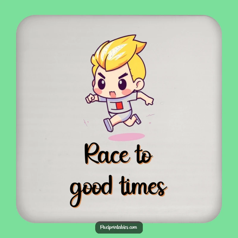 Funny Pixel Race Coaster: Determined Character's Retro Drink Guard