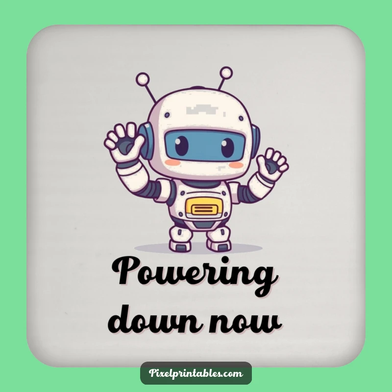 Funny Pixel Robot Coaster: Happy Wave Protection, Retro Table Art