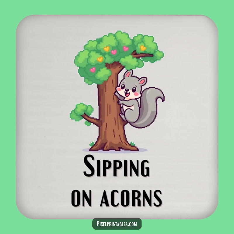 Funny Pixel Squirrel Coaster: Cheerful Climb Protection, Pixel Table Art