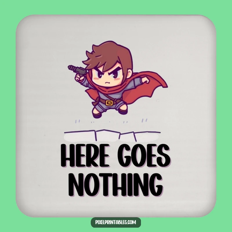 Funny Pixelated Hero Coaster: Determined Leaper Drink Protector