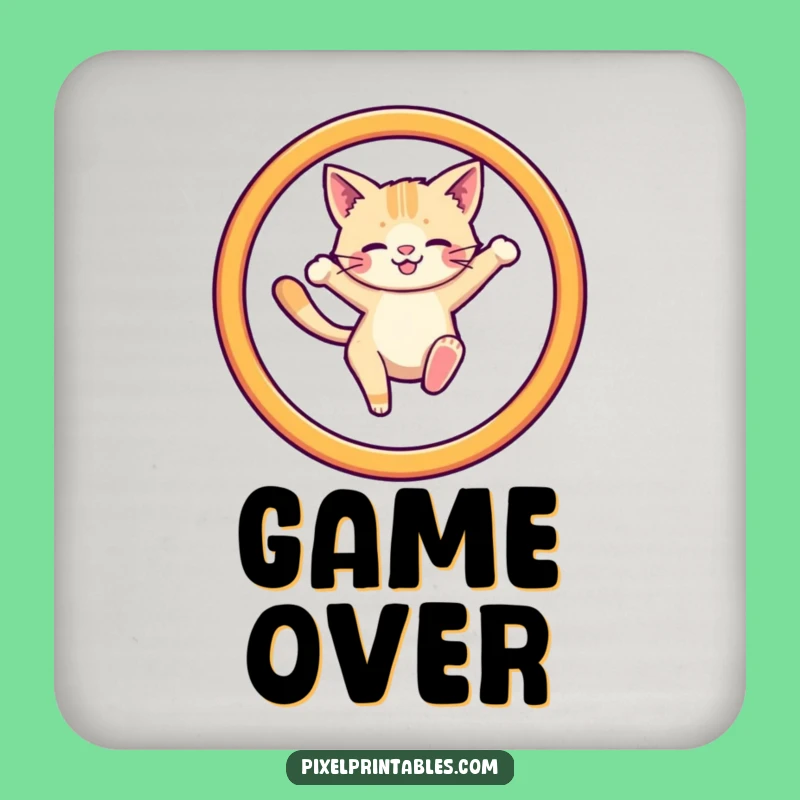 Funny Pixel Cat Hoop Coaster - Retro Gaming Drink Protection