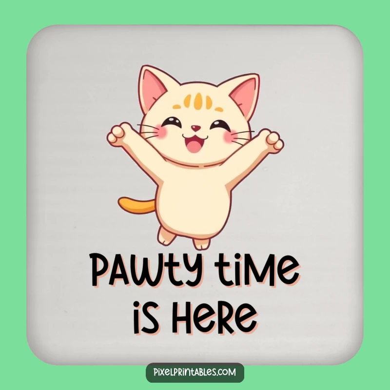 Funny Pixel Cat Drink Coasters: Playful Feline Surface Protection, Gift