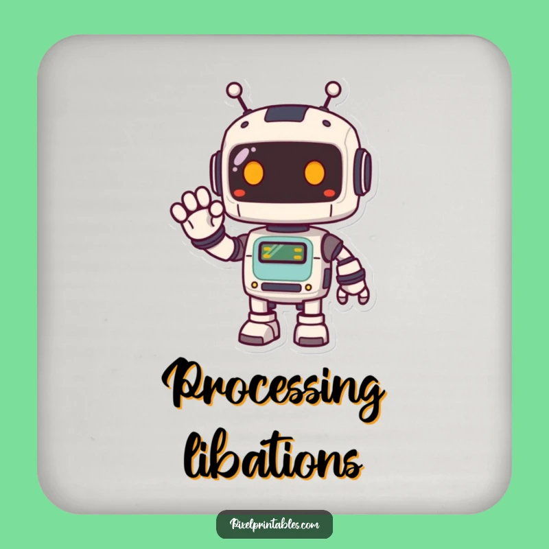 Funny Pixel Robot Drink Coasters: Retro Bot Surface Protection, Gift