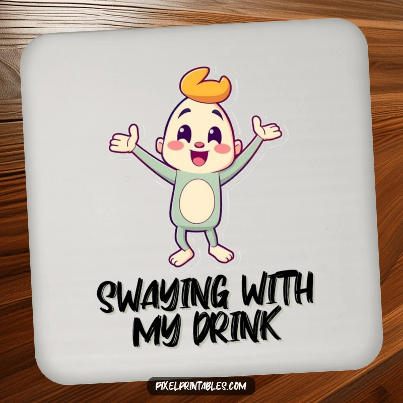 Funny Coaster: Character doing a goofy dance, bringing playful humor and protection to drinks, a practical and funny gift.