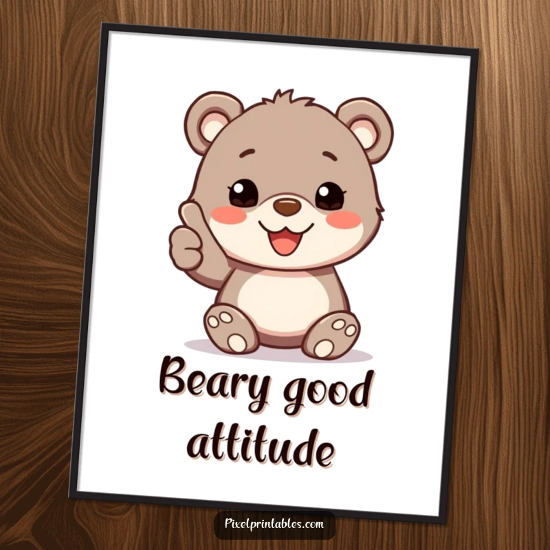 Funny Poster: A happy bear cub with pixelated fur offers a thumbs up, creating a cheerful and positive display.
