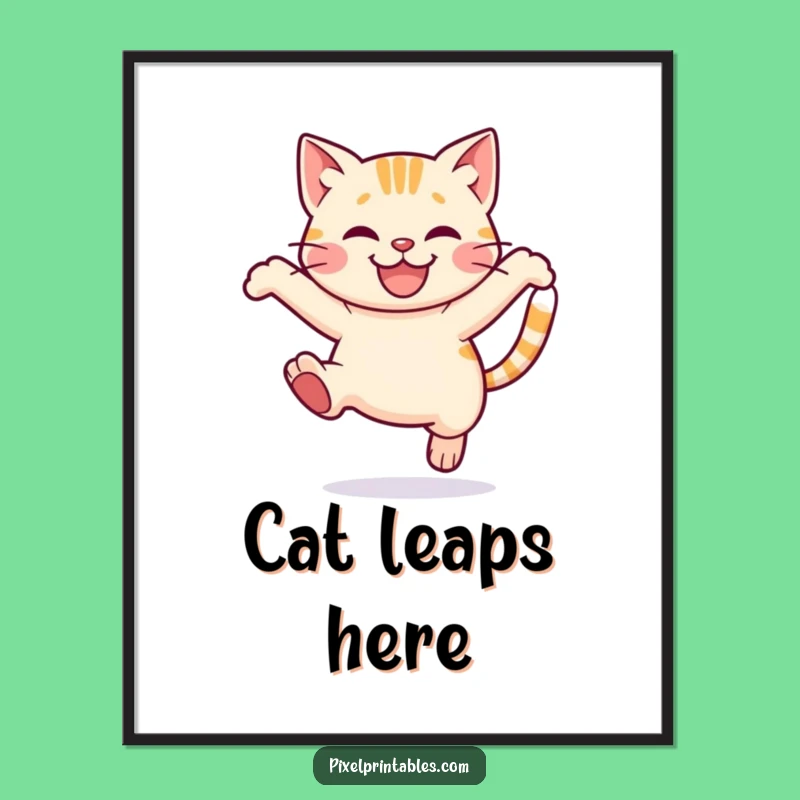 Funny Pixel Cat Poster: Playful Leap, Cute Pixel Art Decor