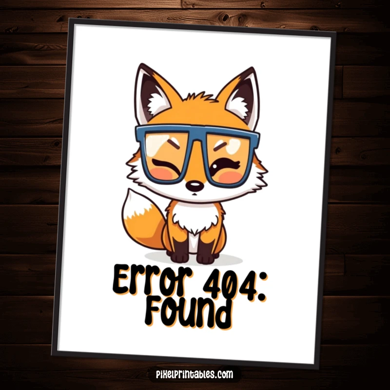 Funny Pixel Fox Poster: A winking pixelated fox wearing pixel glasses, creating vibrant retro gaming wall art.