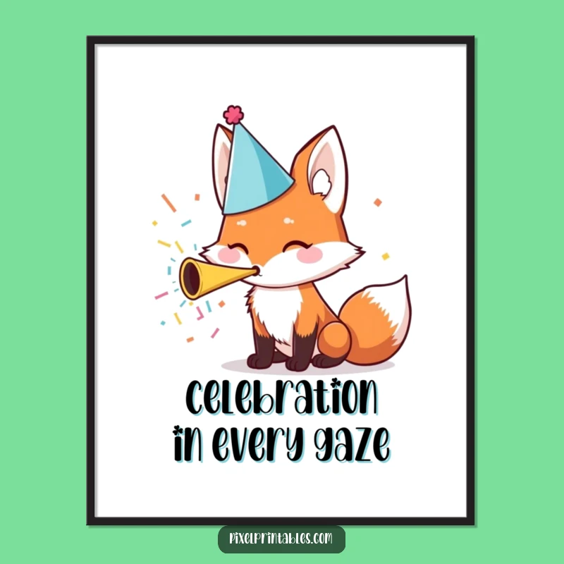 Funny Fox Party Hat Confetti Poster, Joyful Funny Gift Wall Decor