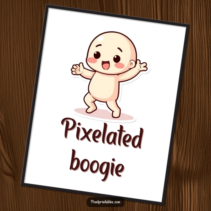 Funny pixel dancer poster print of a playful character with chunky limbs performing a pixelated dance with iconic retro moves.