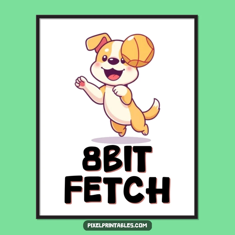 Funny Pixel Dog Ball Poster - Retro Gaming Dog Art