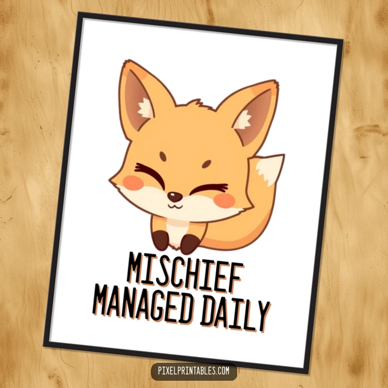 Funny Pixel Fox Poster featuring a playful, pixelated fox winking mischievously, bringing sly charm and humor to any wall.