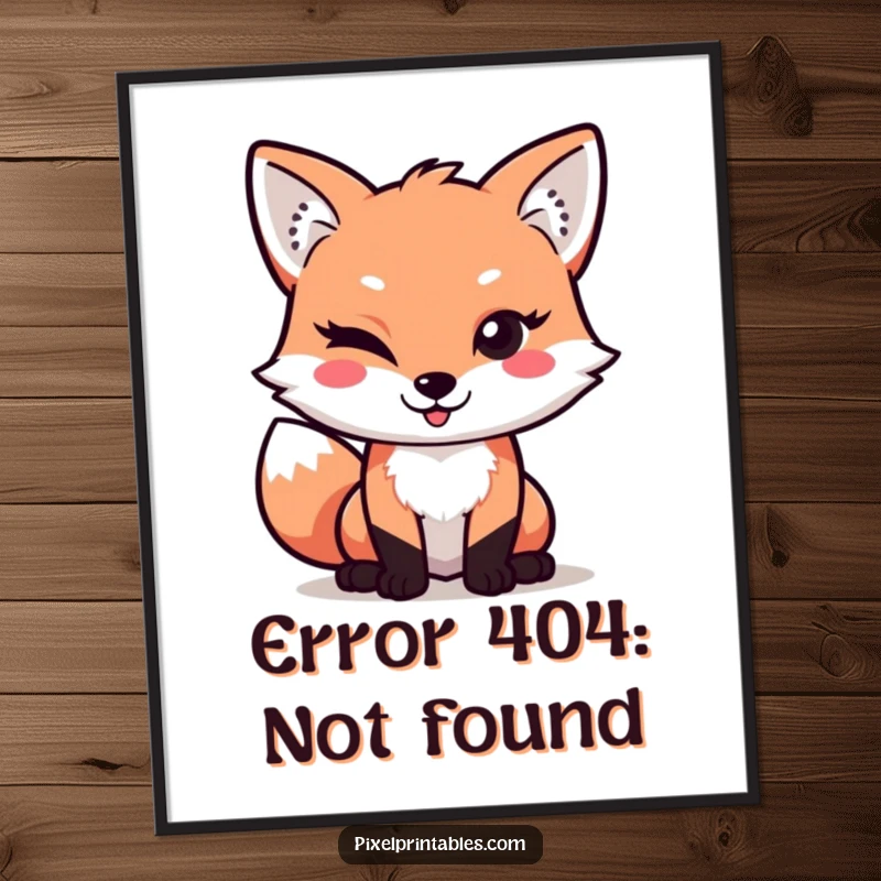 Funny Pixel Fox Poster: Mischievous pixelated fox winks playfully, bringing retro gaming charm and humor to wall art.