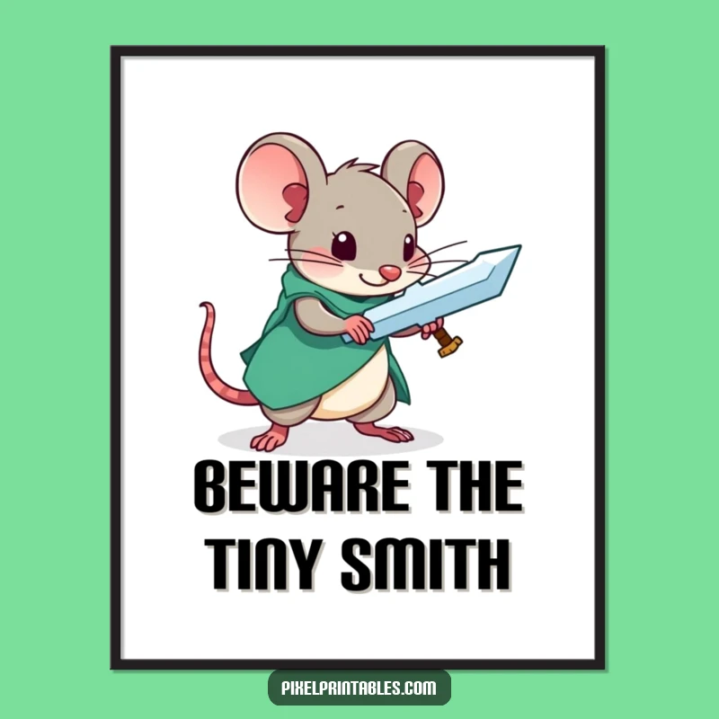 Funny Pixel Mouse Sword Poster - Curious Crafter Wall Art