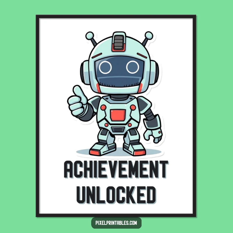Funny Pixel Robot Thumbs Up Poster - Triumphant Wall Art