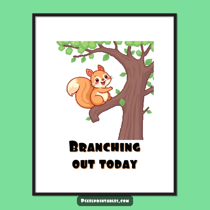 Funny Pixel Squirrel Poster: Climbing Tree Wall Art, Perfect Humorous Gift