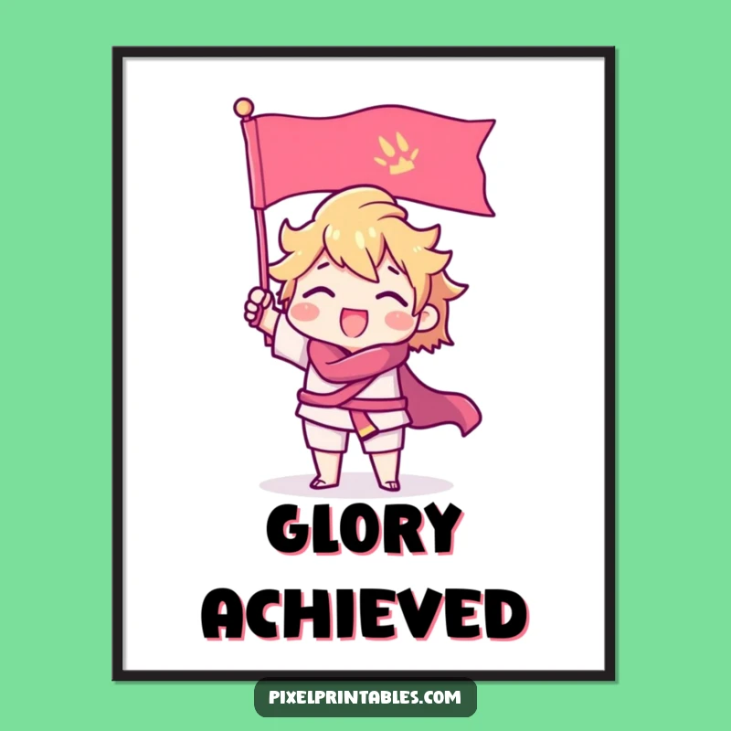 Funny Pixel Triumph Poster: Triumphant Gamer Art Print, Epic Wall Decor Gift