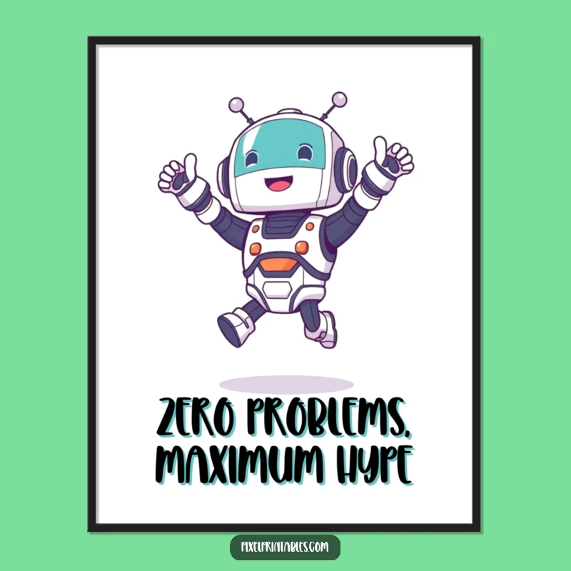 Funny Robot Jumping Poster: Cheerful Wall Art for Any Room