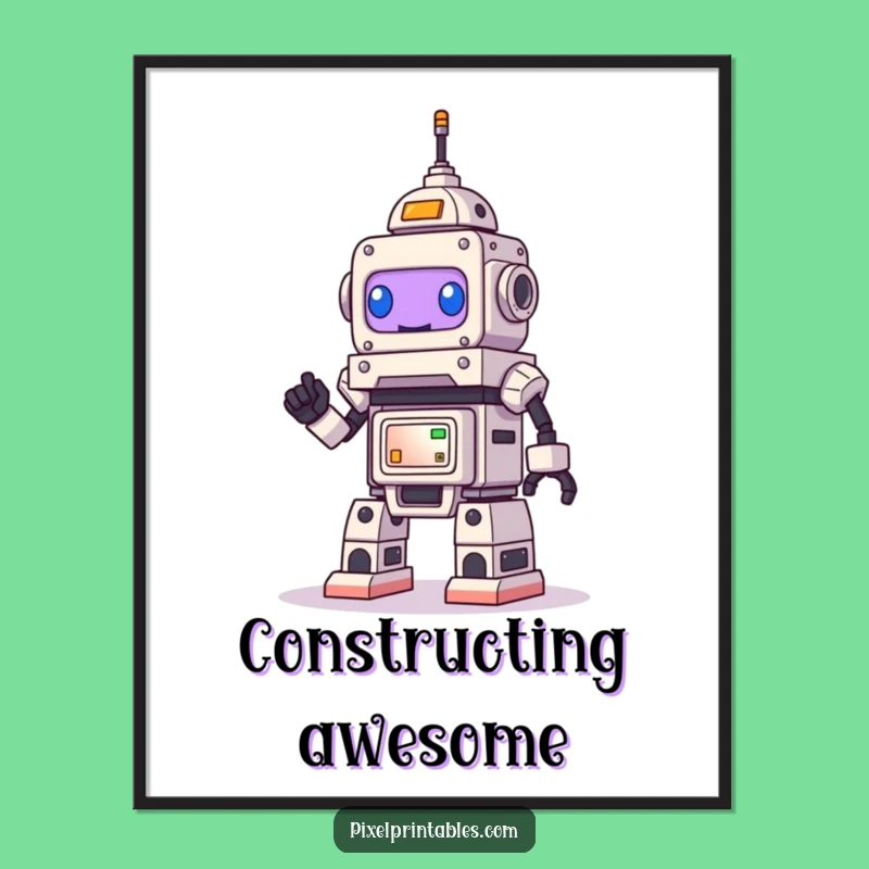 Funny Robot Pixel Art Poster: Decorate Your Space with Geeky Charm!