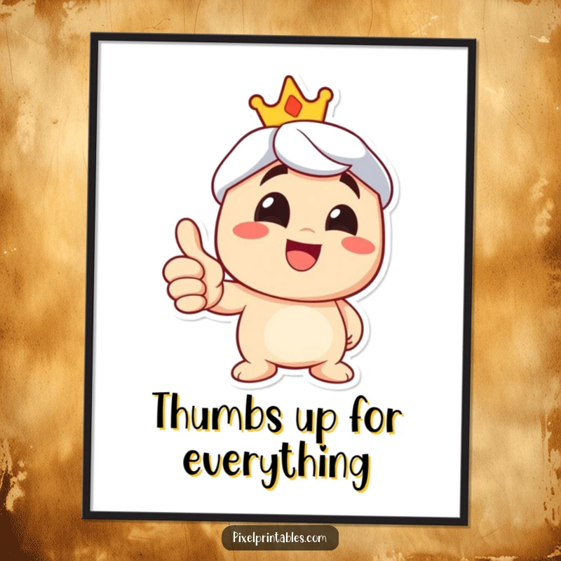 Funny thumbs up poster showing a happy character with a big grin, perfect for any room's decor.