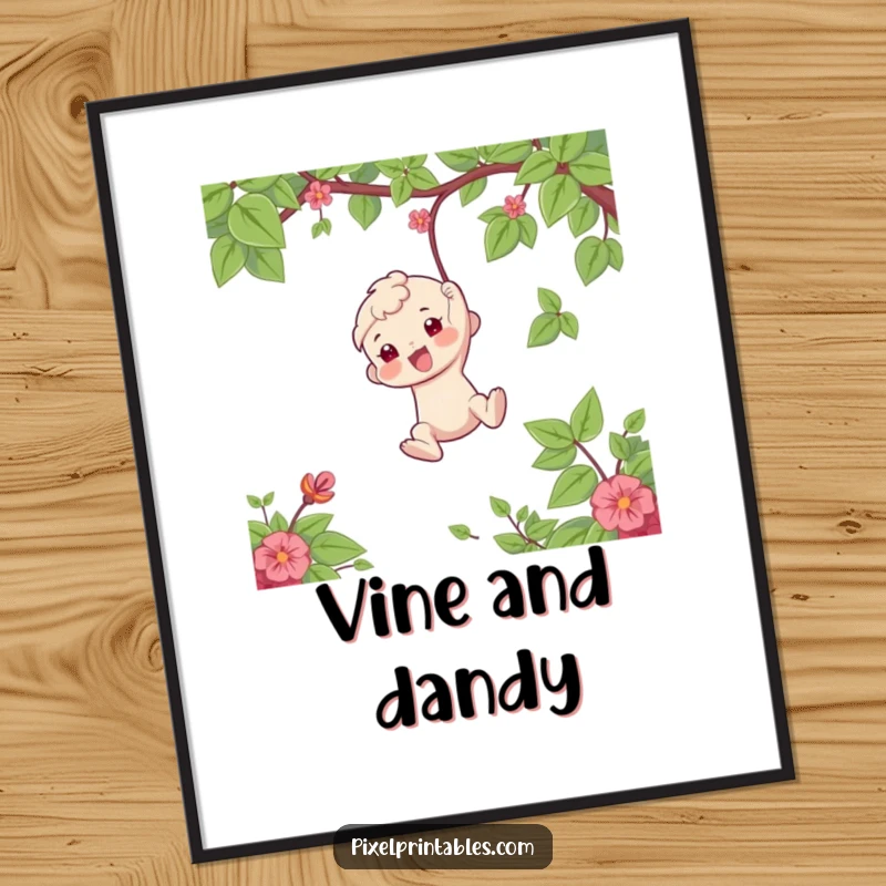 Funny Poster: Character swinging on a vine, conveying playful adventure and humor, a great funny gift for decorative purposes.