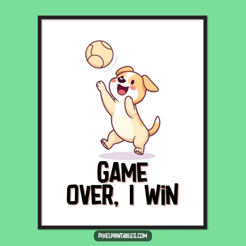 Funny Pixel Dog Poster: Catching Ball Art, Retro Gaming Decor Gift!