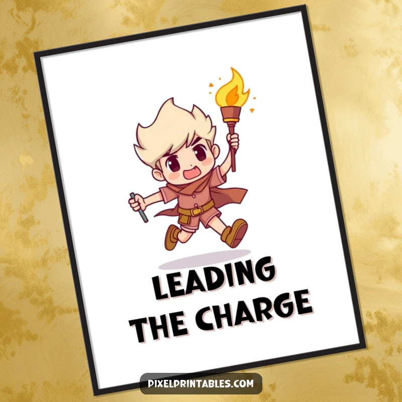 Funny Poster: Character running with a torch, conveying humor, energy, and a strong will, making a great funny gift for decor.