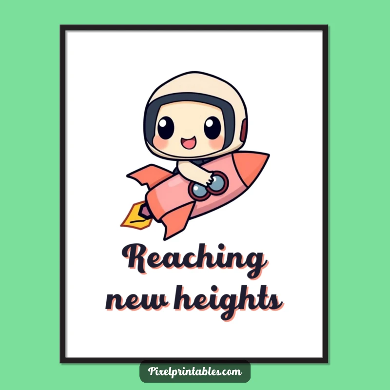 Funny Rocket Rider Poster: Happy Pixel Character's Cosmic Art Gift