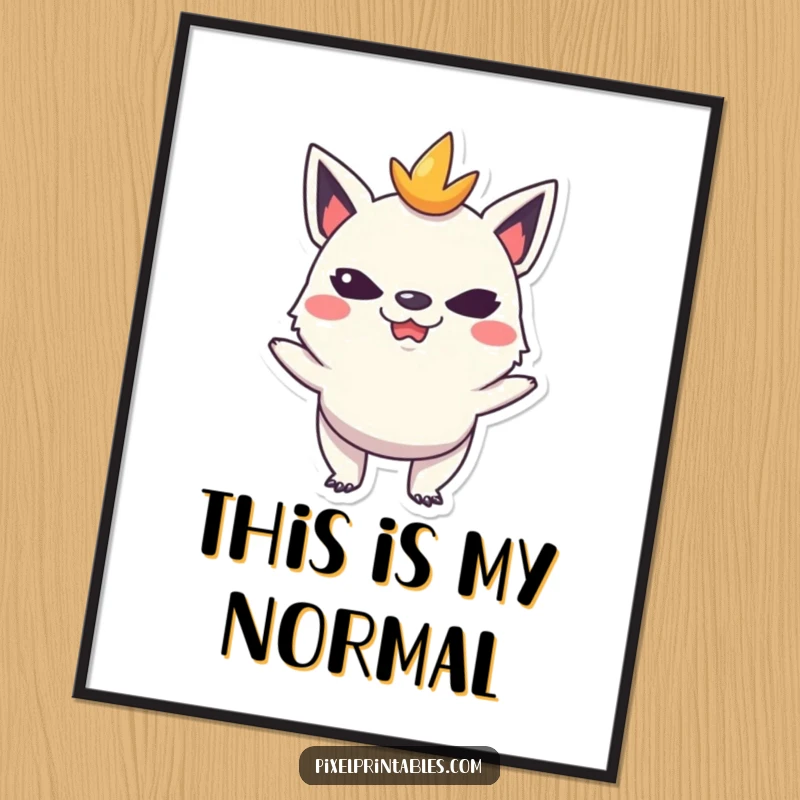 Funny poster of a mischievous pixelated creature making a funny, silly face, perfect for adding character to a room.