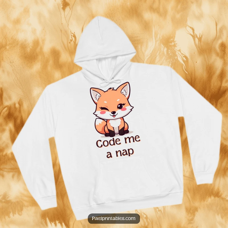 Funny Pixel Fox Hoodie: A mischievous pixelated fox winks playfully, offering cozy retro gaming vibes and humor, ideal for gifting.