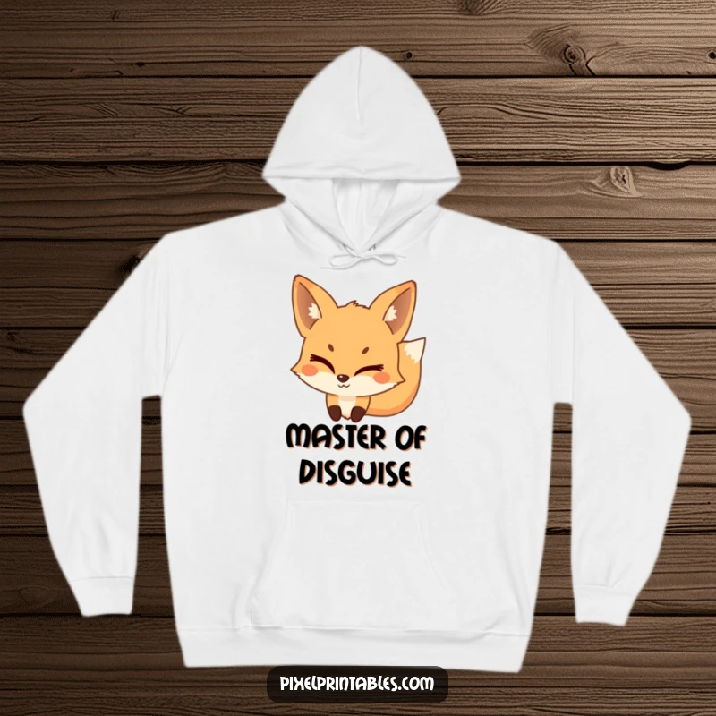 Funny Pixel Fox Hoodie featuring a playful, pixelated fox winking mischievously, offering warmth and a touch of sly humor.