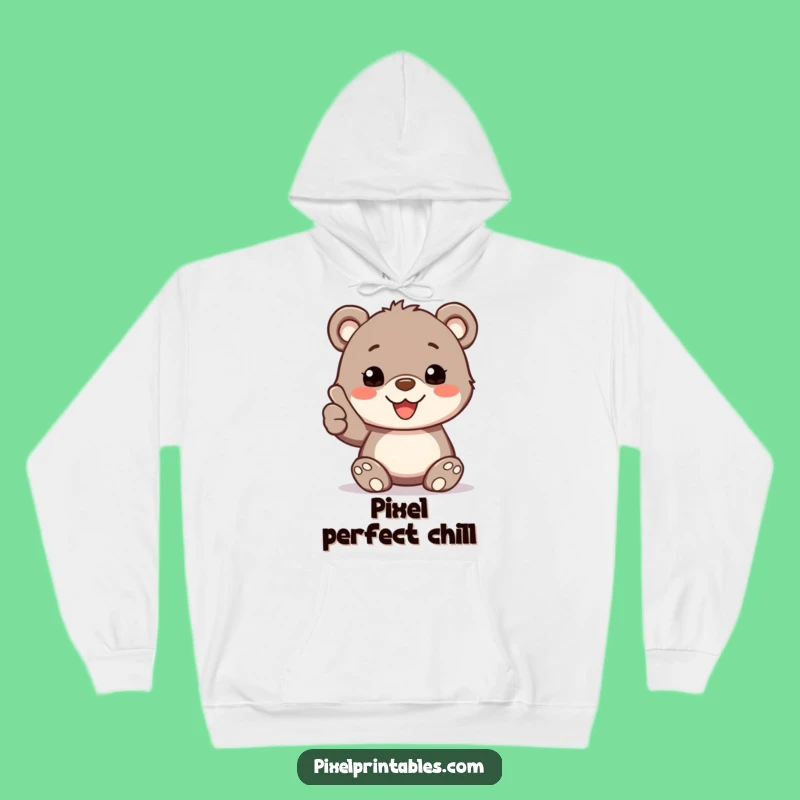 Cozy Funny Pixelated Bear Cub Thumbs Up Hoodie, Warm Funny Gift